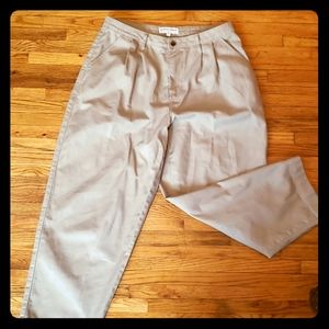 Khaki Twill Pleated Slacks- Cropped